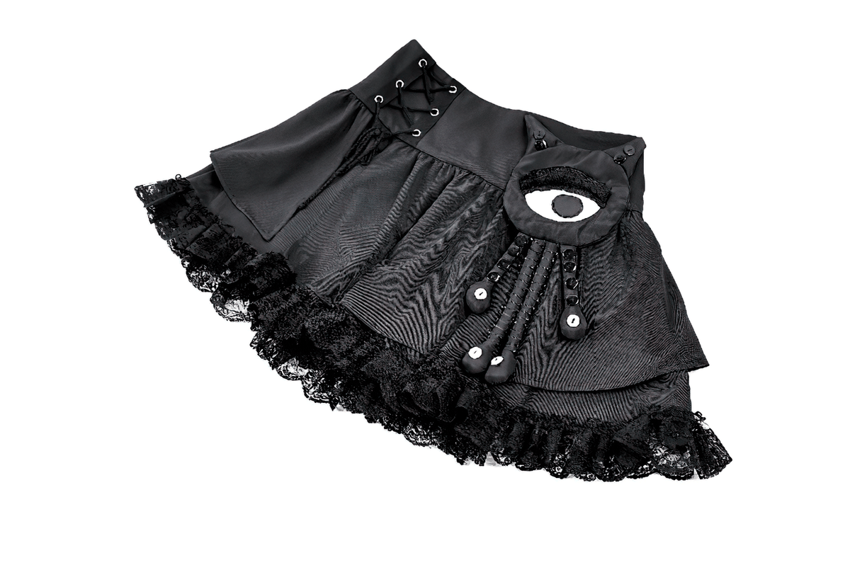 Chic Lace Ruffle Mini Skirt with Creepy Doll Accent