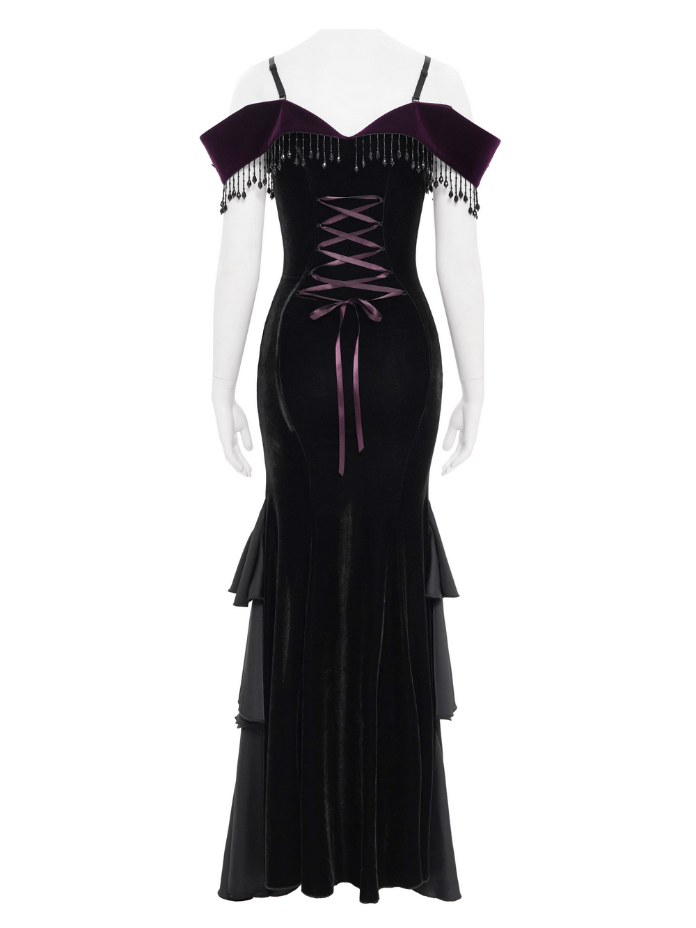 Chic Off-Shoulder Dress with Lace-Up Back and Fringes