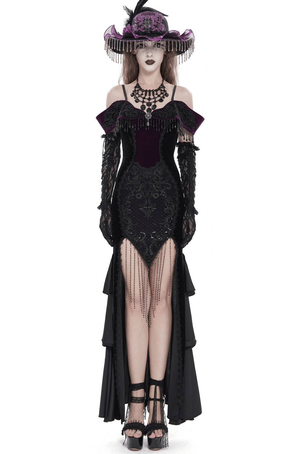 Chic Off-Shoulder Dress with Lace-Up Back and Fringes