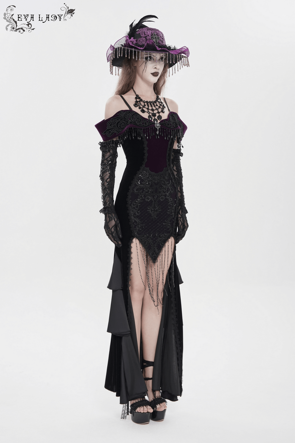 Chic Off-Shoulder Dress with Lace-Up Back and Fringes