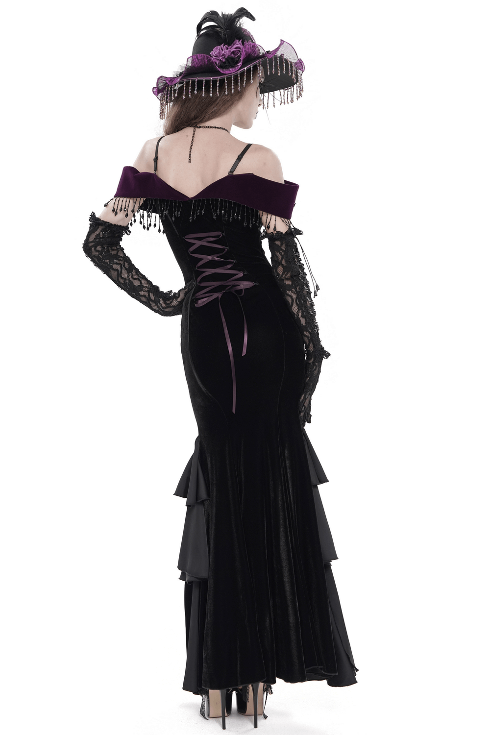 Chic Off-Shoulder Dress with Lace-Up Back and Fringes