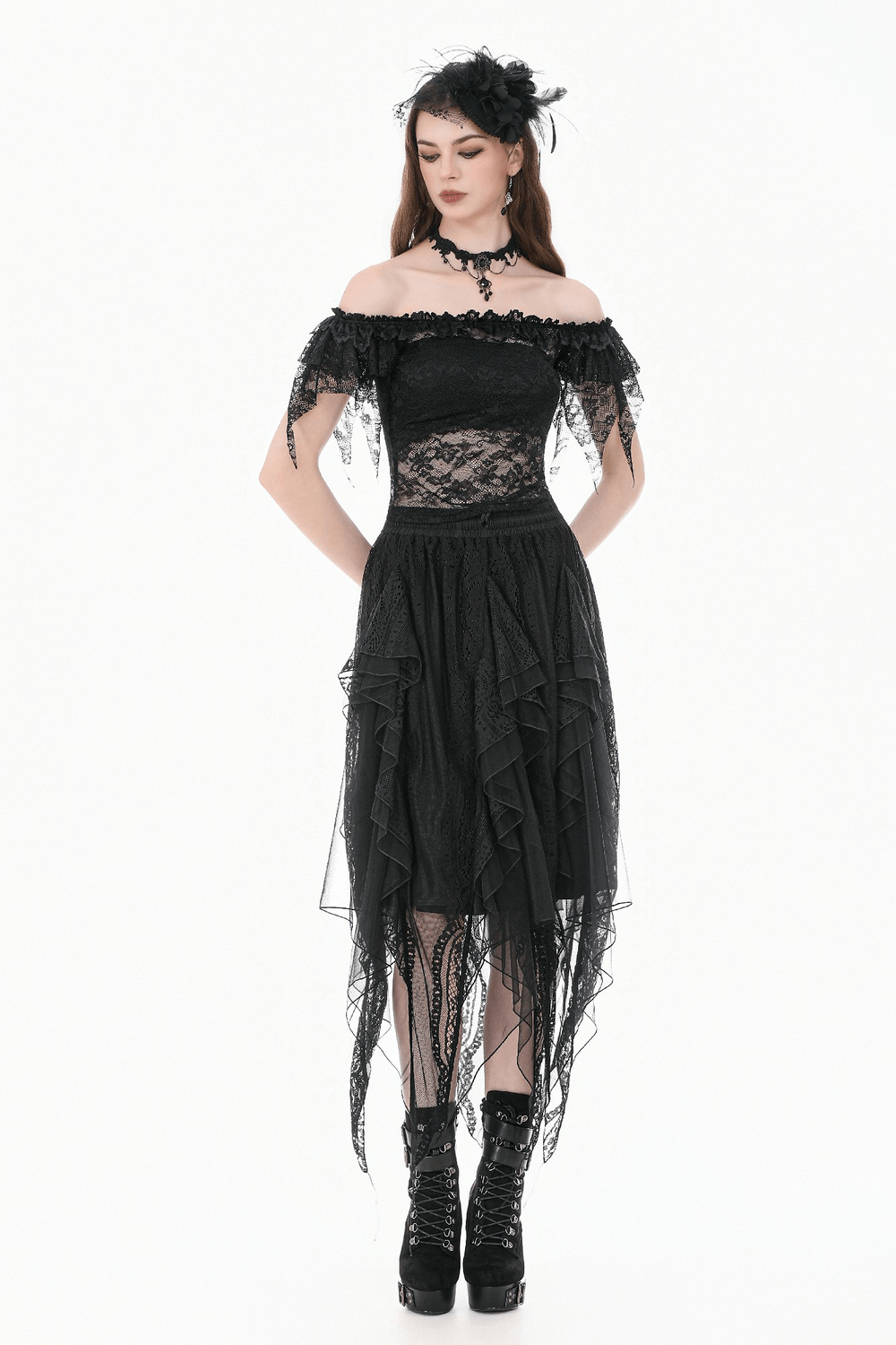 Chic Off Shoulder Floral Lace Sheer Mesh Top for Women