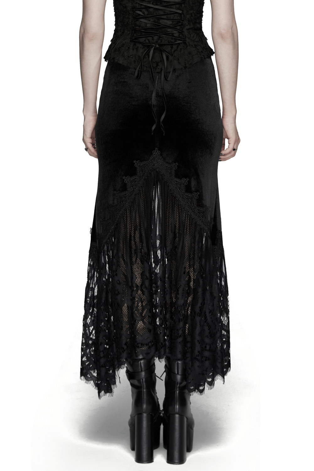 Chic Ruched Mermaid Lace Hem Gothic Long Skirt