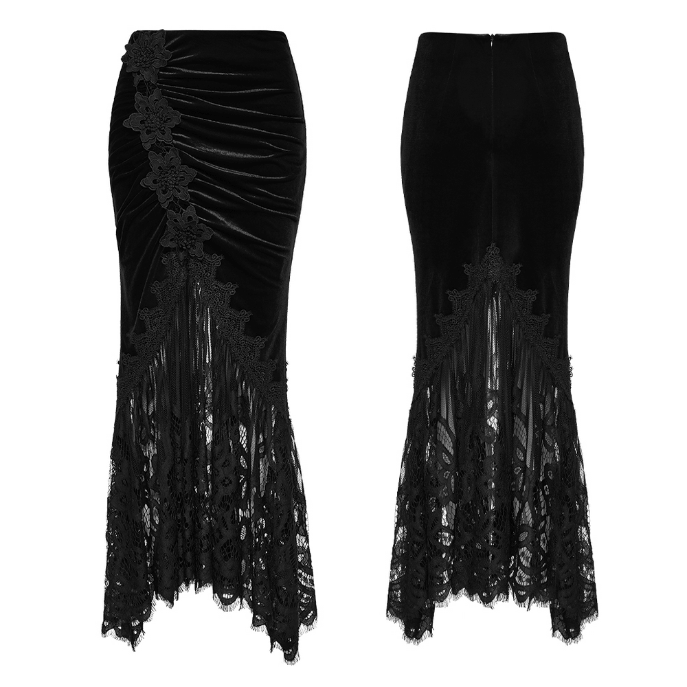 Chic Ruched Mermaid Lace Hem Gothic Long Skirt