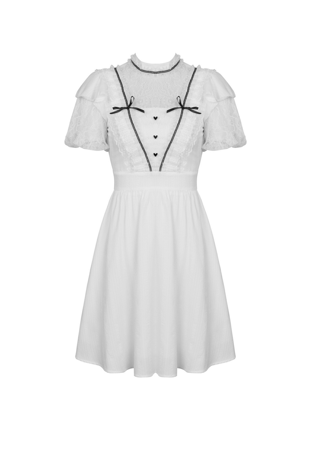 Chic Short Puff Sleeves Lace-Trimmed White Dress
