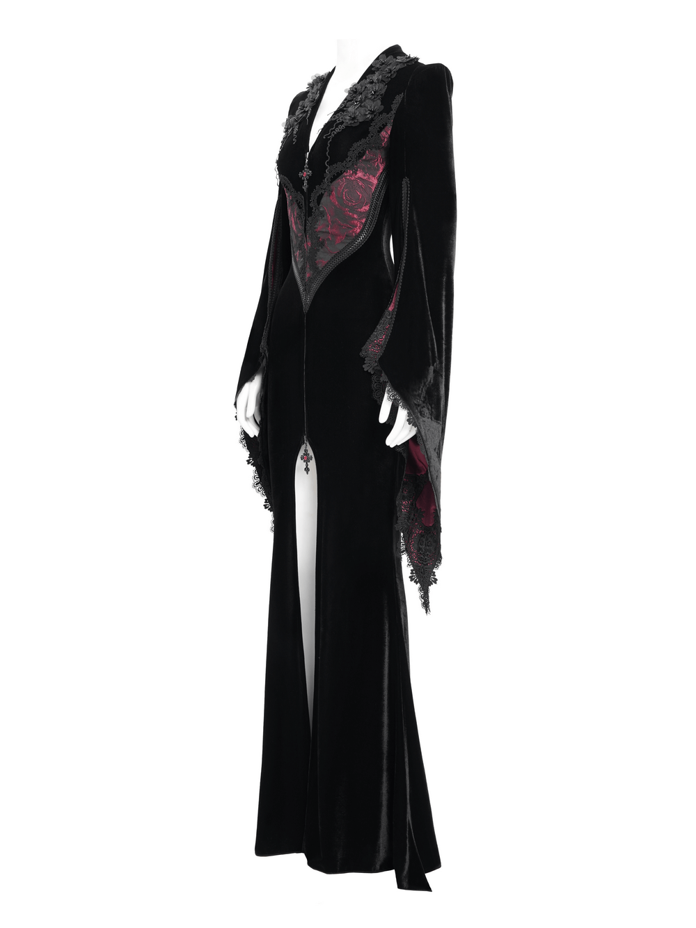 Chic Velvet Evening Dress with Lace and Wine Red Accents
