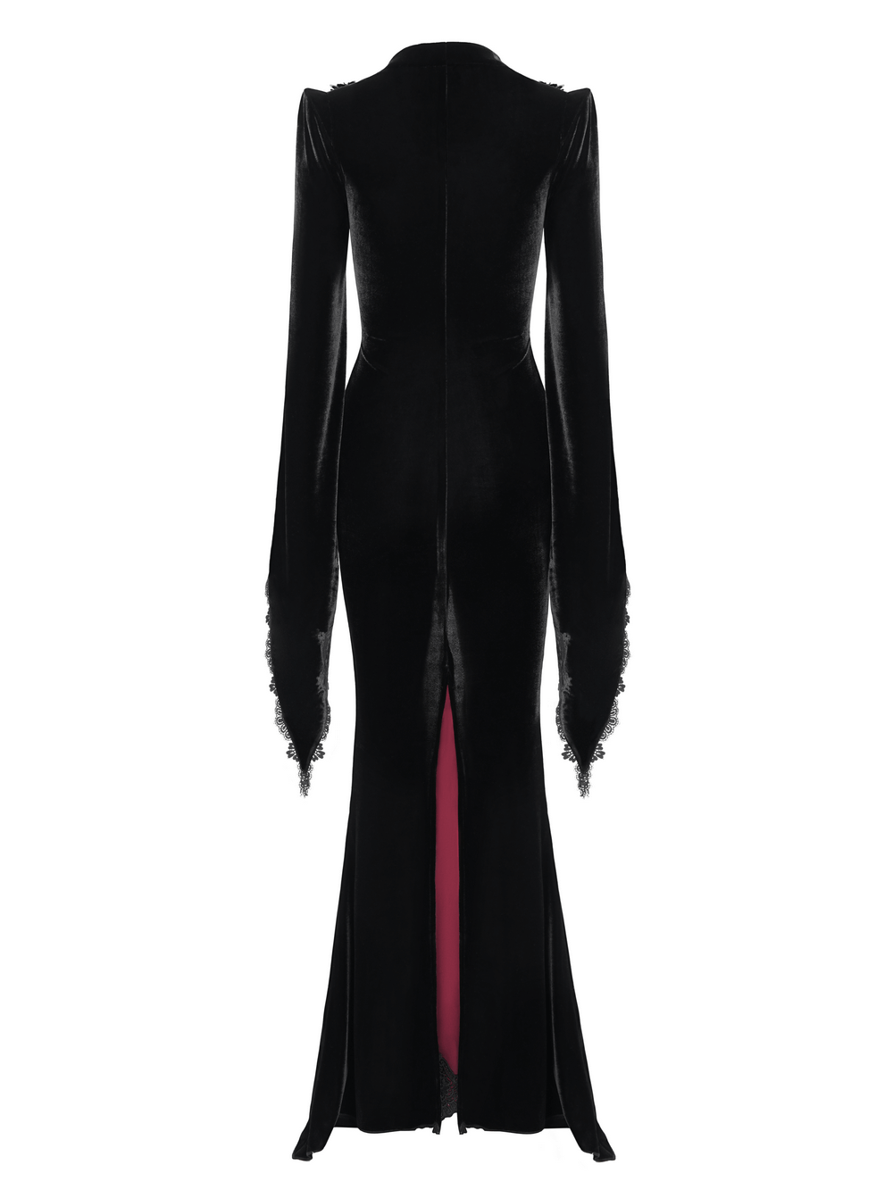 Chic Velvet Evening Dress with Lace and Wine Red Accents