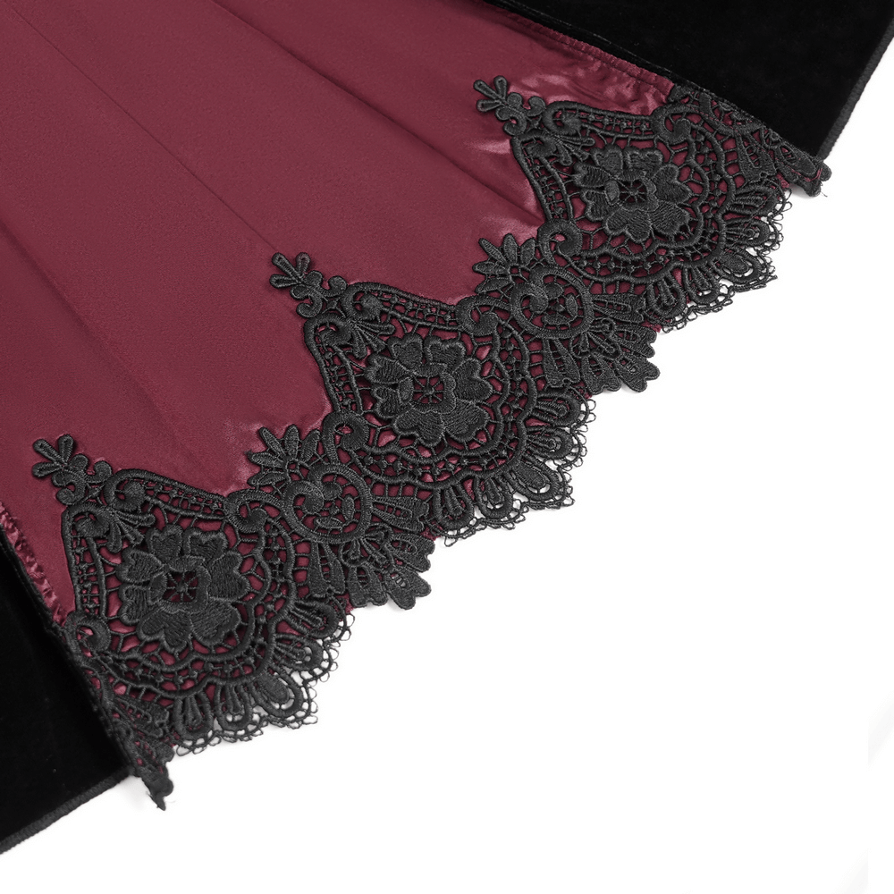 Chic Velvet Evening Dress with Lace and Wine Red Accents