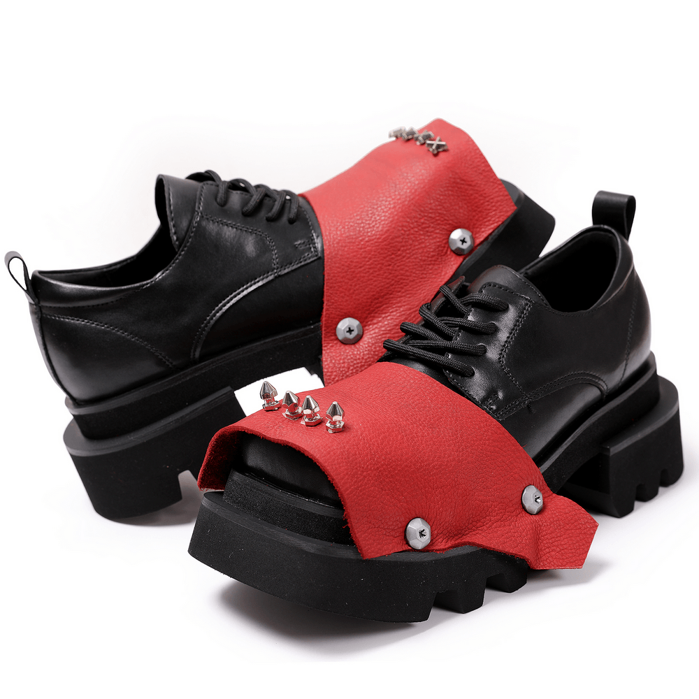 Chunky Platform Derby Shoes with Leather Overlay for Women