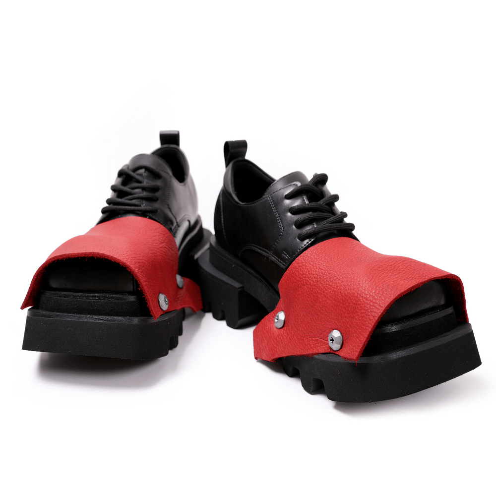 Chunky Platform Derby Shoes with Leather Overlay for Women