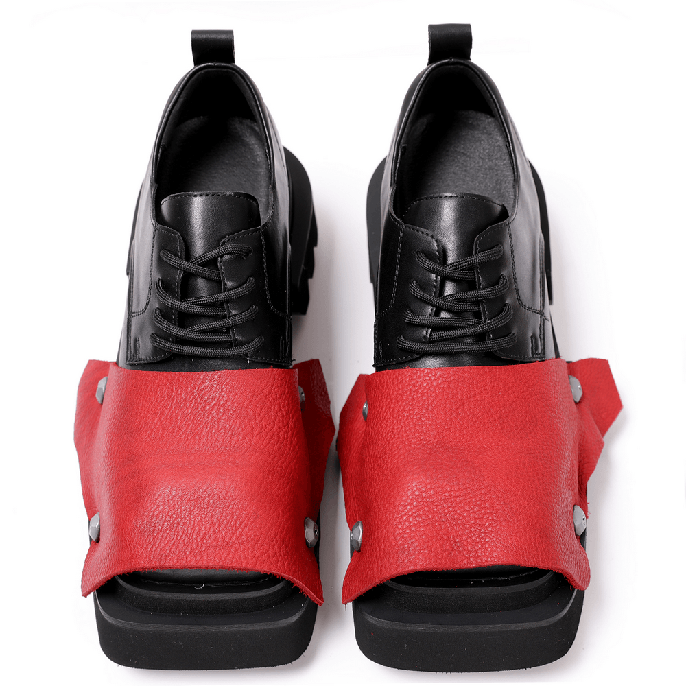 Chunky Platform Derby Shoes with Leather Overlay for Women