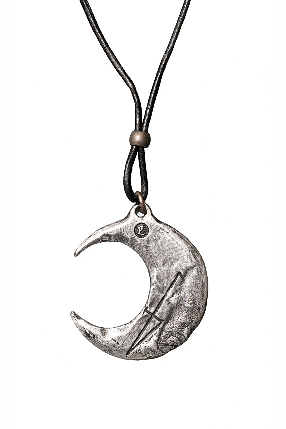 Crescent Moon Pendant Necklace with Pewter Talisman