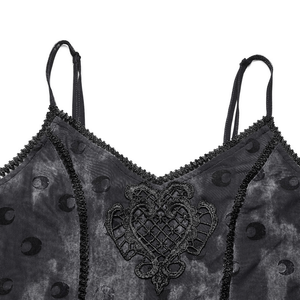 Crescent Print Two-Piece Dress with Layered Gothic Mesh