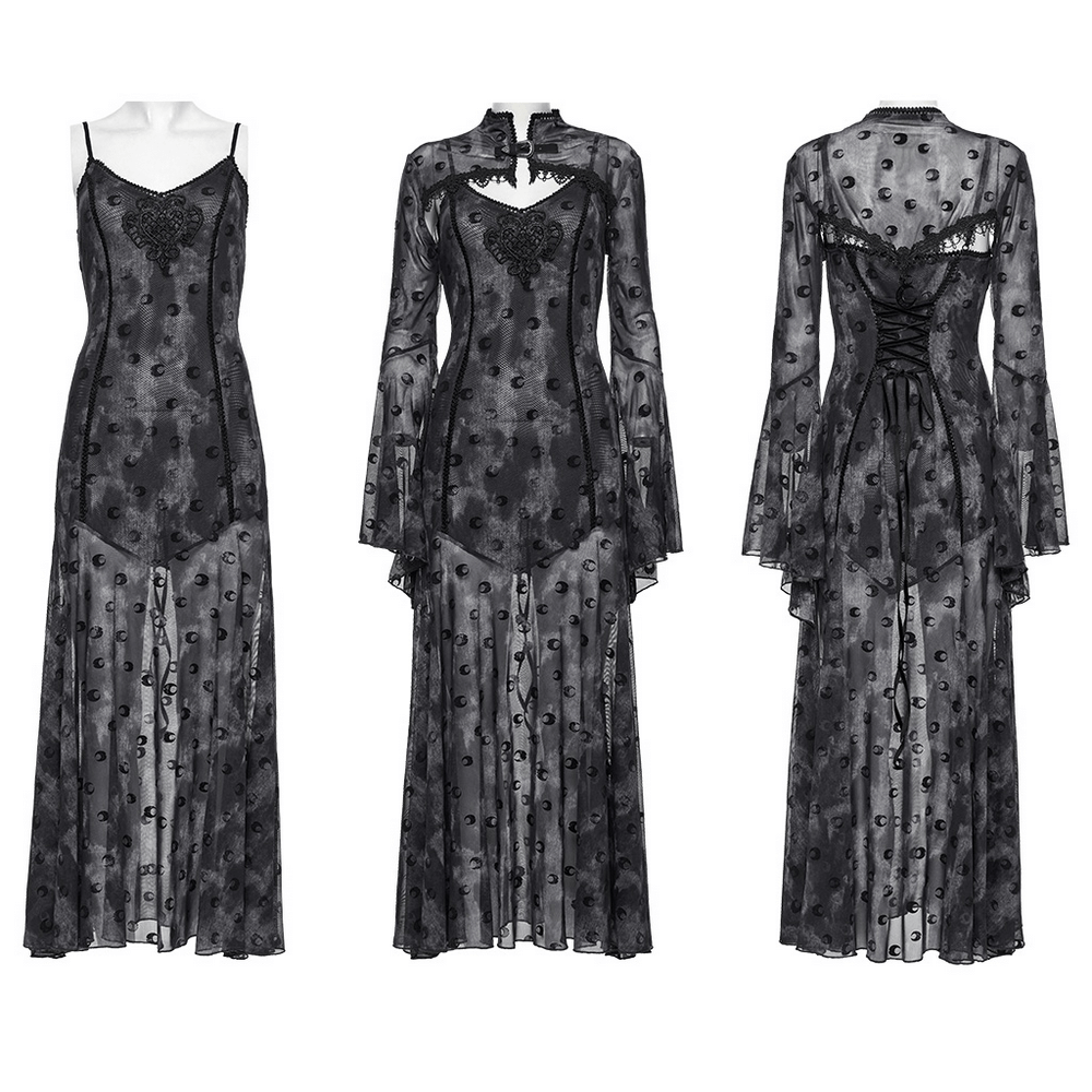 Crescent Print Two-Piece Dress with Layered Gothic Mesh
