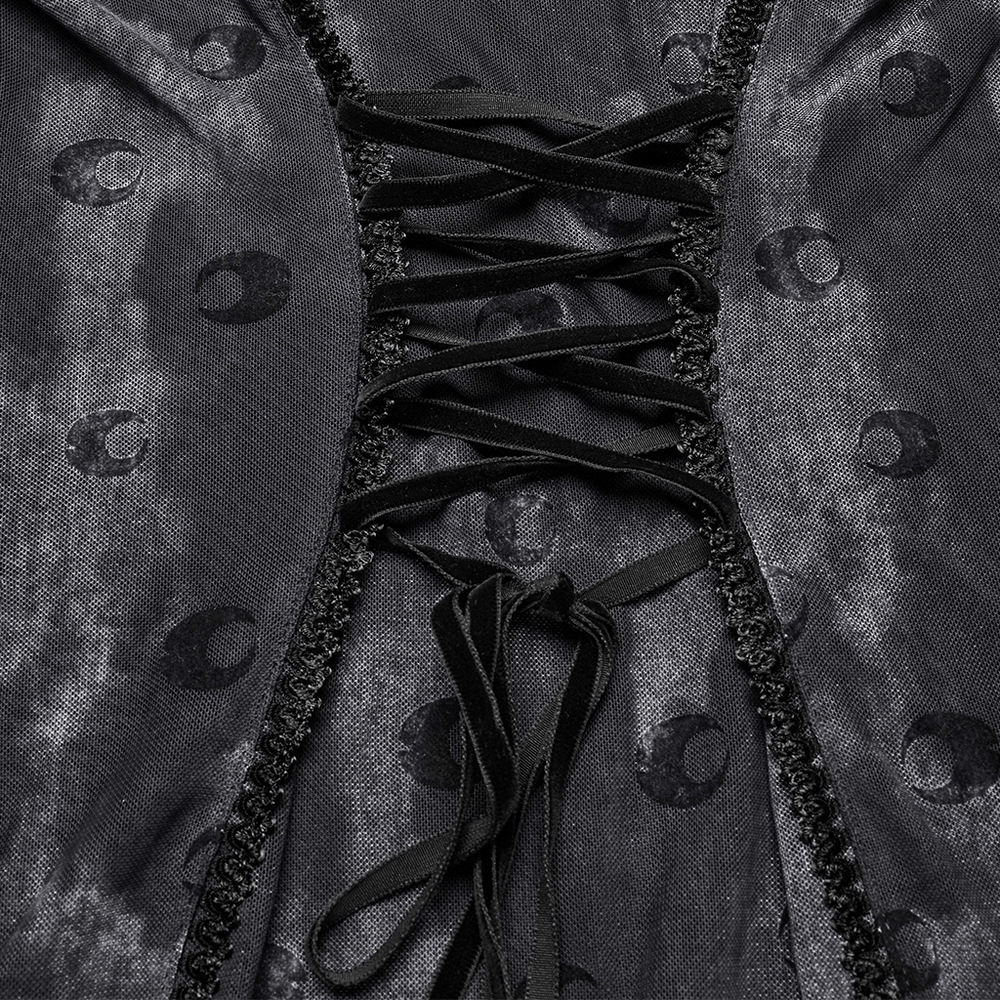 Crescent Print Two-Piece Dress with Layered Gothic Mesh