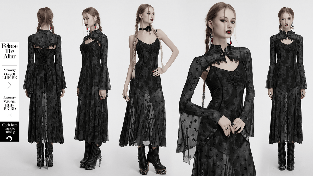 Crescent Print Two-Piece Dress with Layered Gothic Mesh