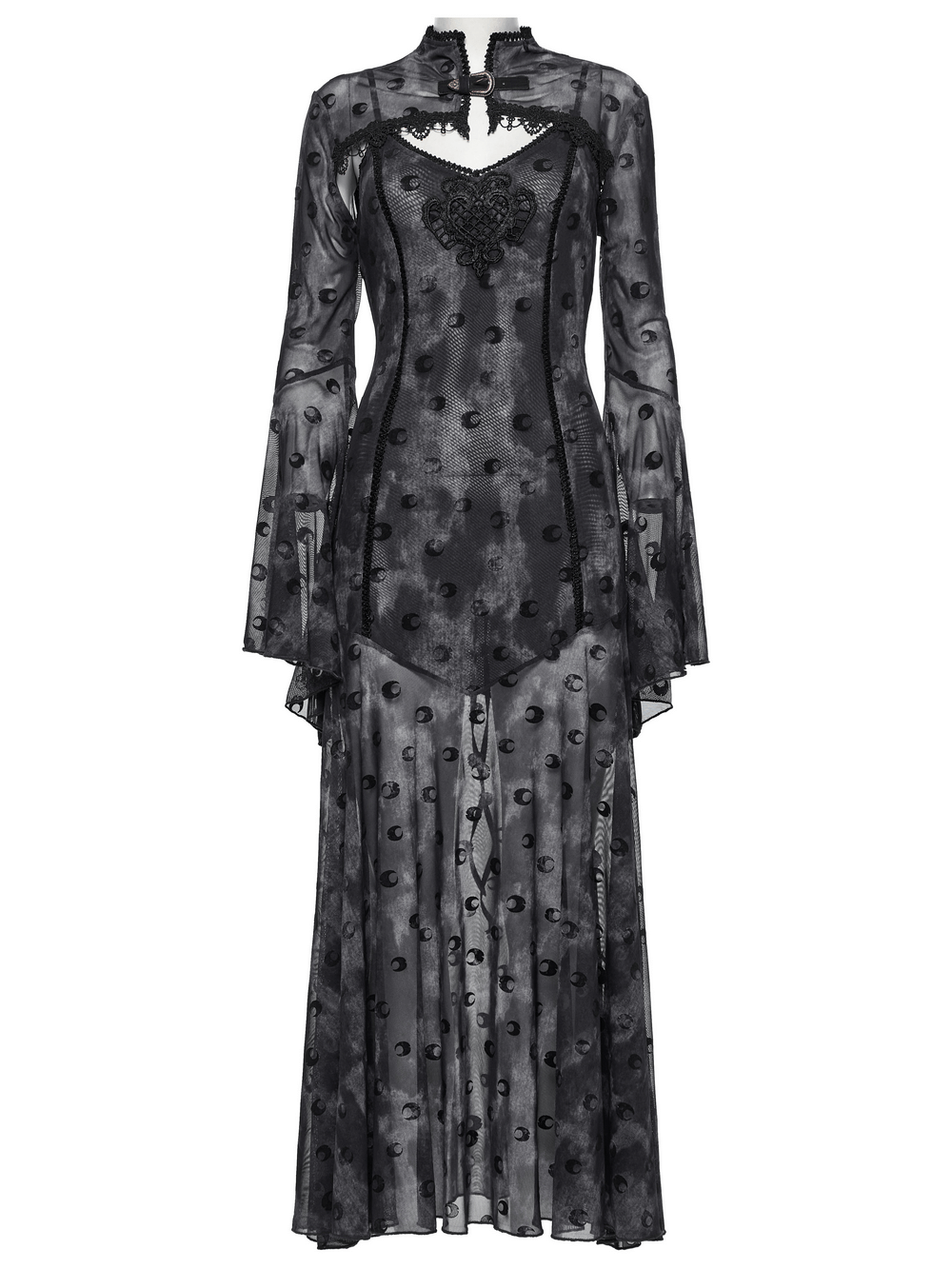 Crescent Print Two-Piece Dress with Layered Gothic Mesh