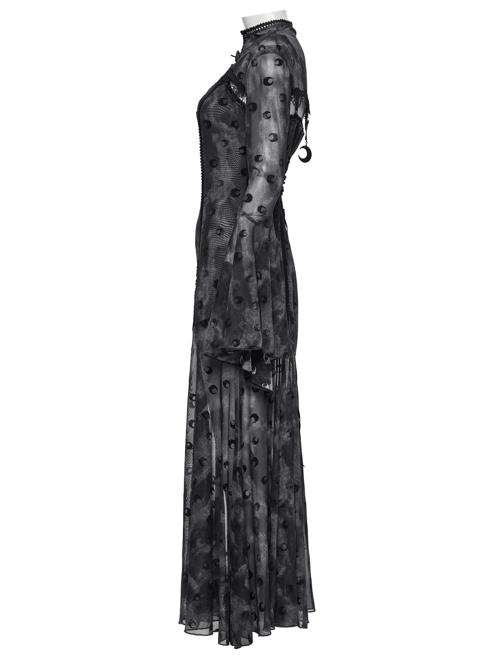 Crescent Print Two-Piece Dress with Layered Gothic Mesh