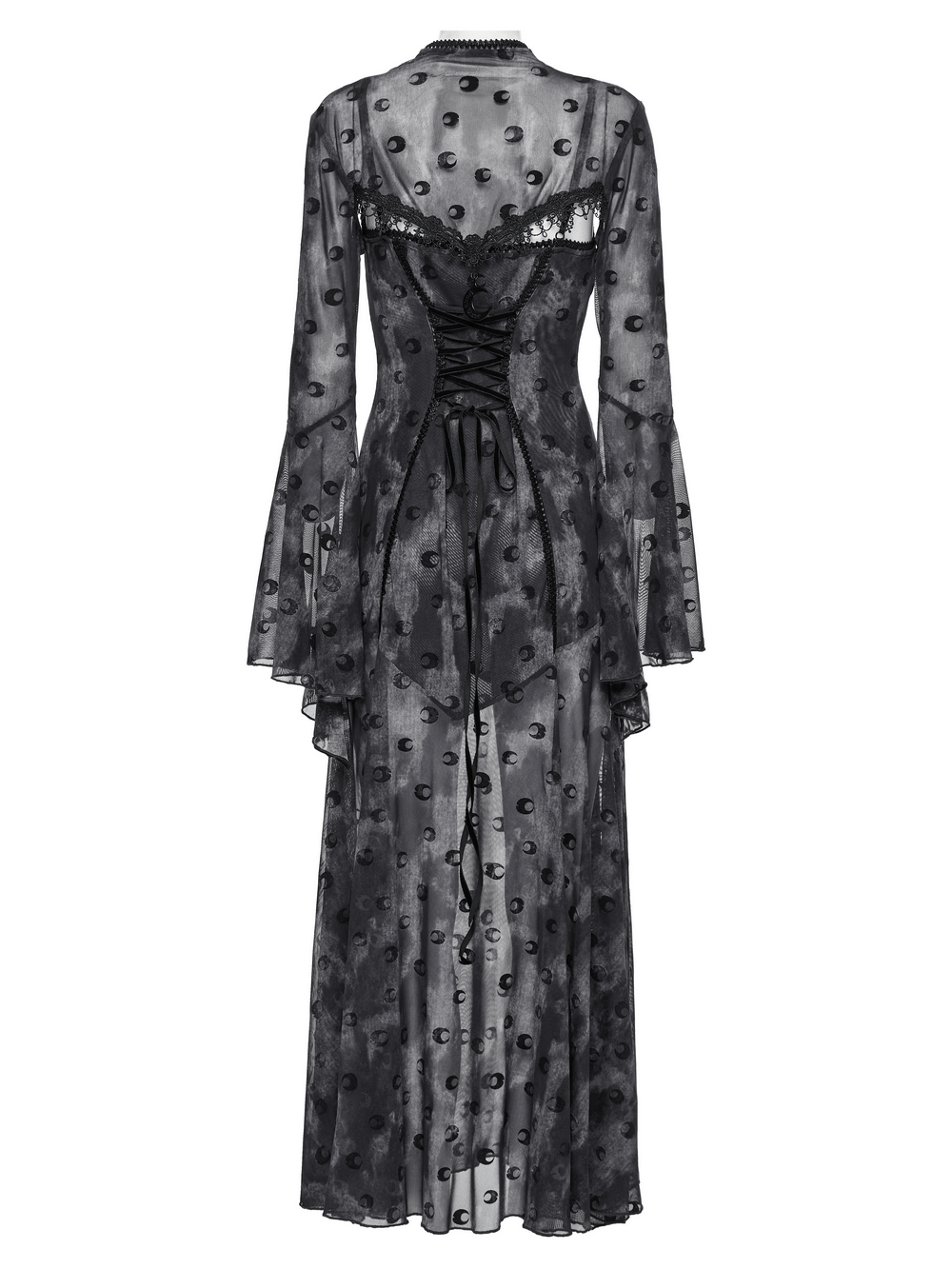 Crescent Print Two-Piece Dress with Layered Gothic Mesh