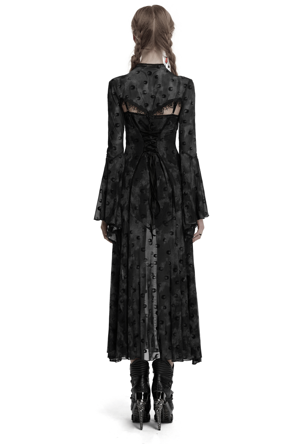 Crescent Print Two-Piece Dress with Layered Gothic Mesh