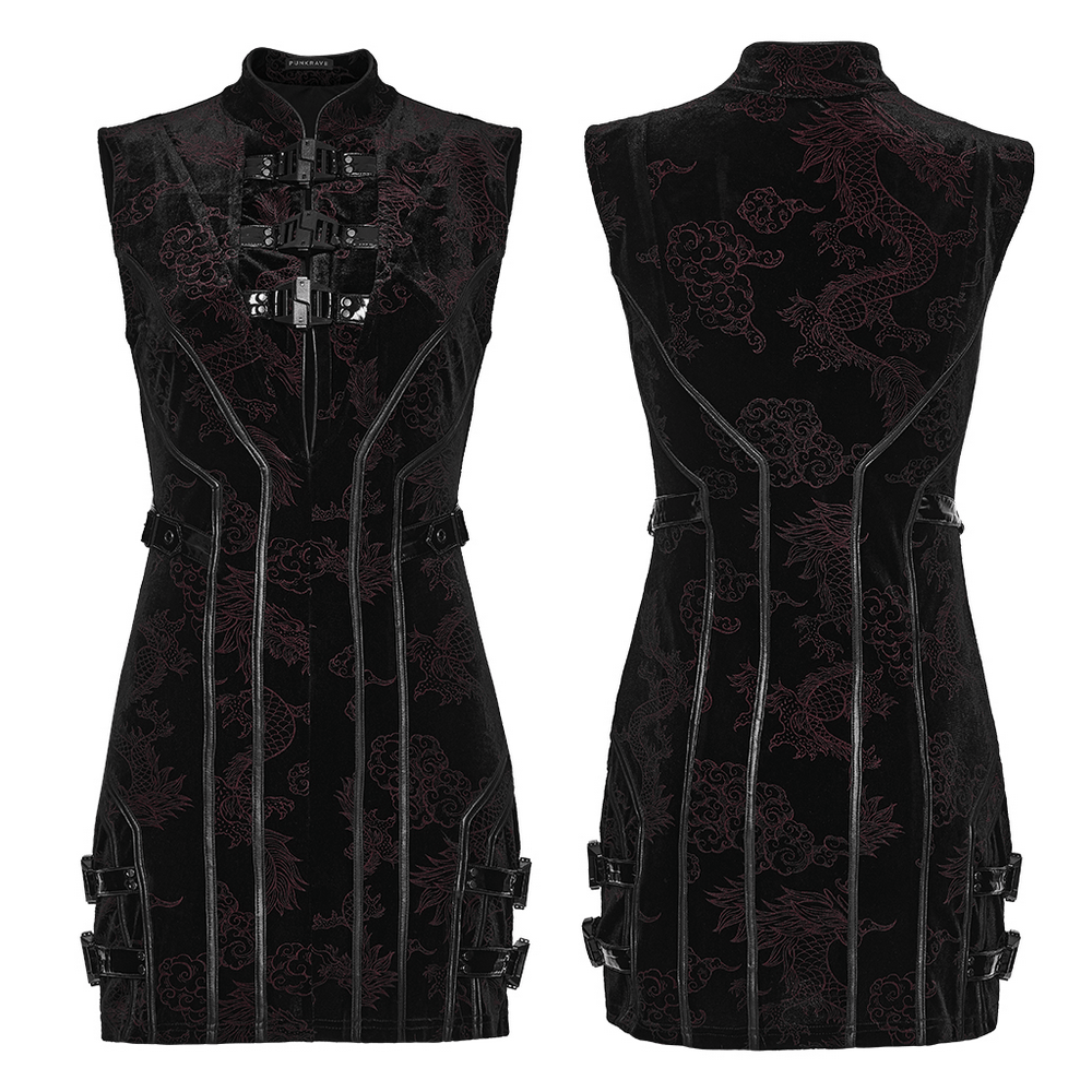 Cyber Chinese Dragon Mini Dress with Buckle Details