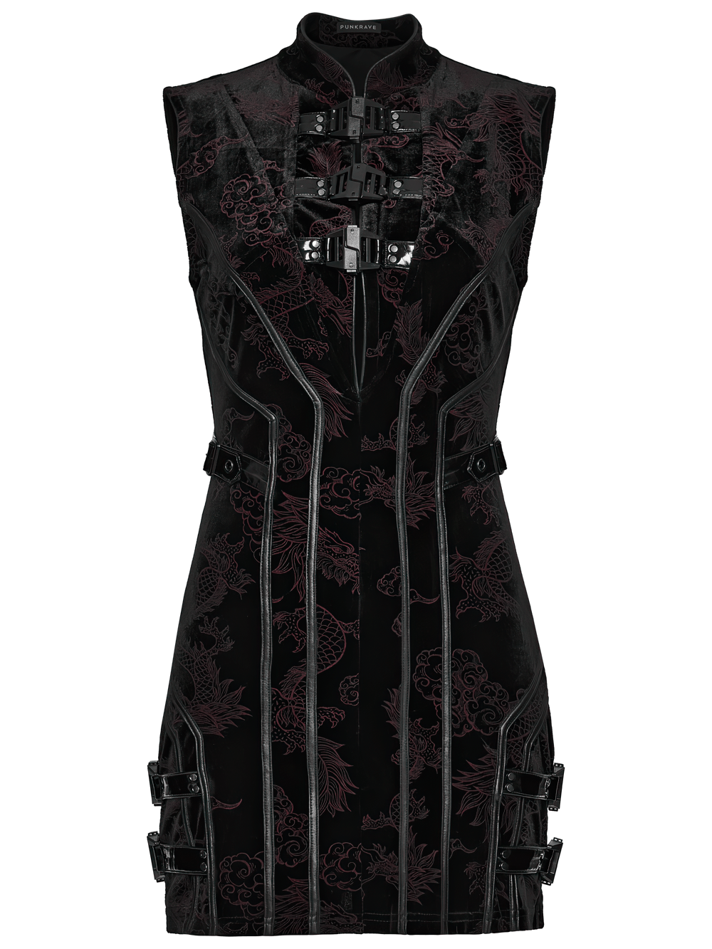 Cyber Chinese Dragon Mini Dress with Buckle Details