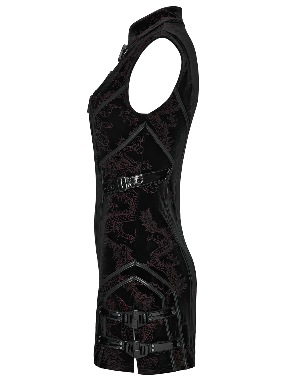 Cyber Chinese Dragon Mini Dress with Buckle Details