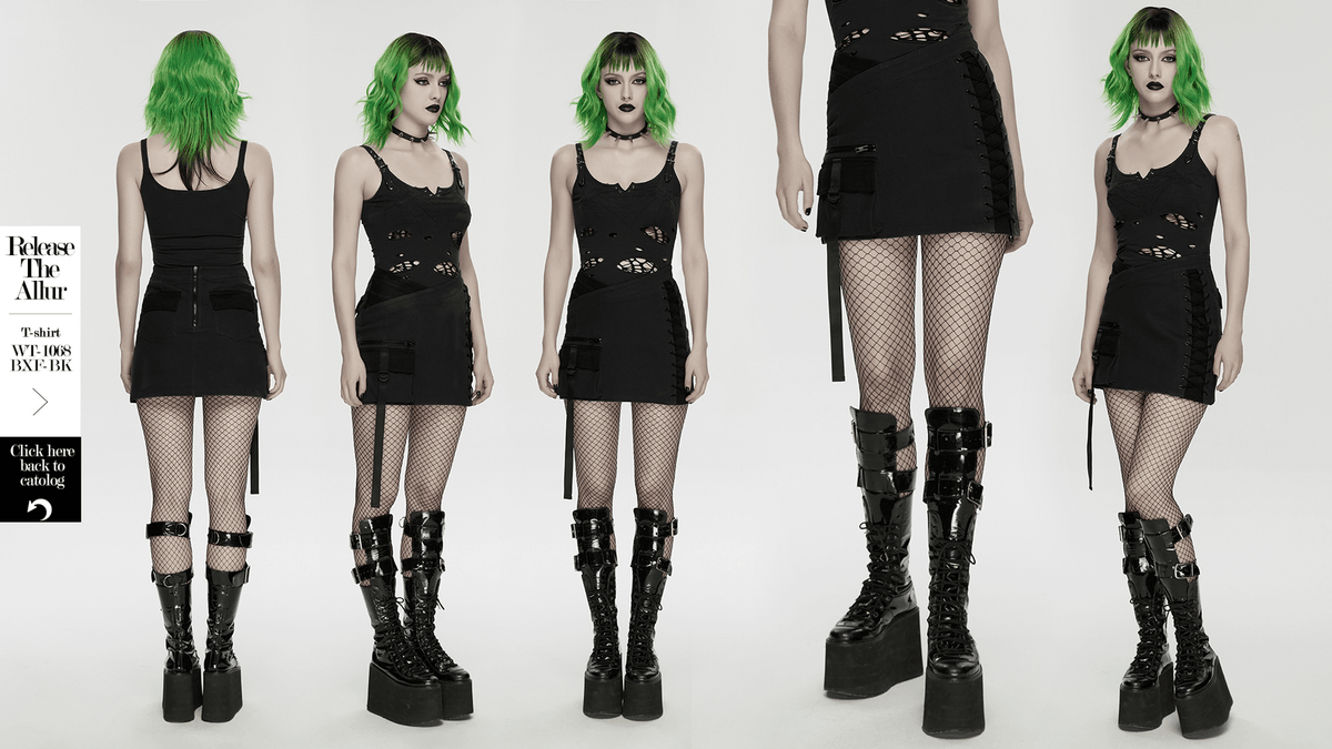 Cyberpunk Black Asymmetrical Bodycon Mini Skirt