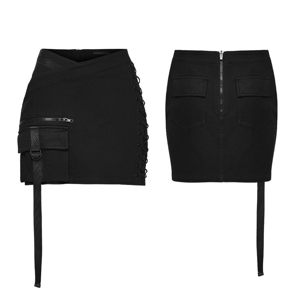 Cyberpunk Black Asymmetrical Bodycon Mini Skirt