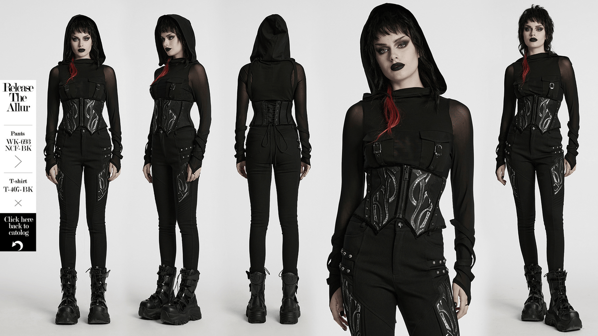 Cyberpunk Corset Belt with Studs and Rubber Panels