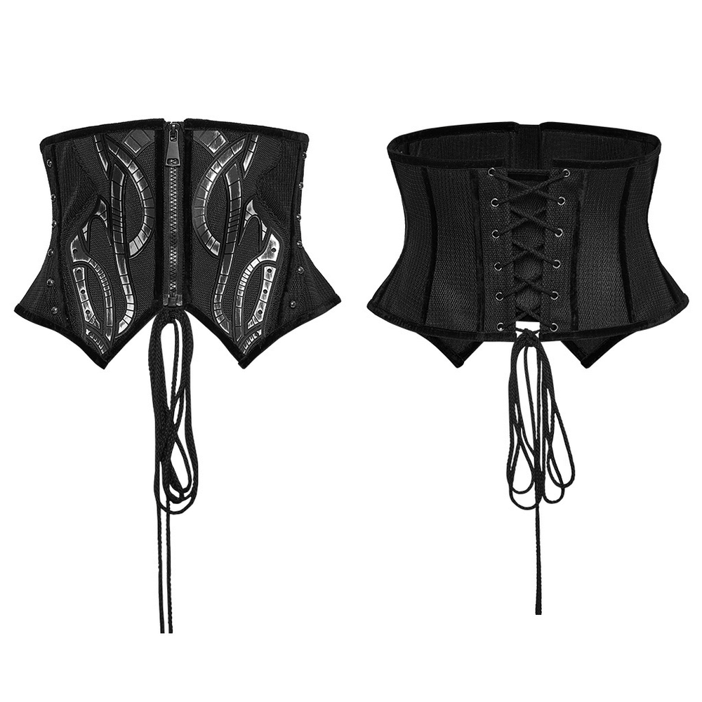 Cyberpunk Corset Belt with Studs and Rubber Panels