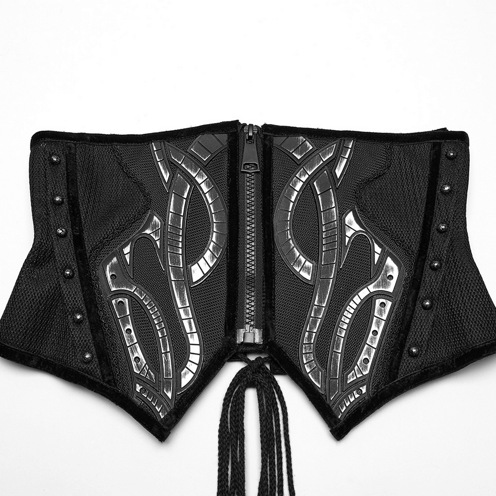 Cyberpunk Corset Belt with Studs and Rubber Panels