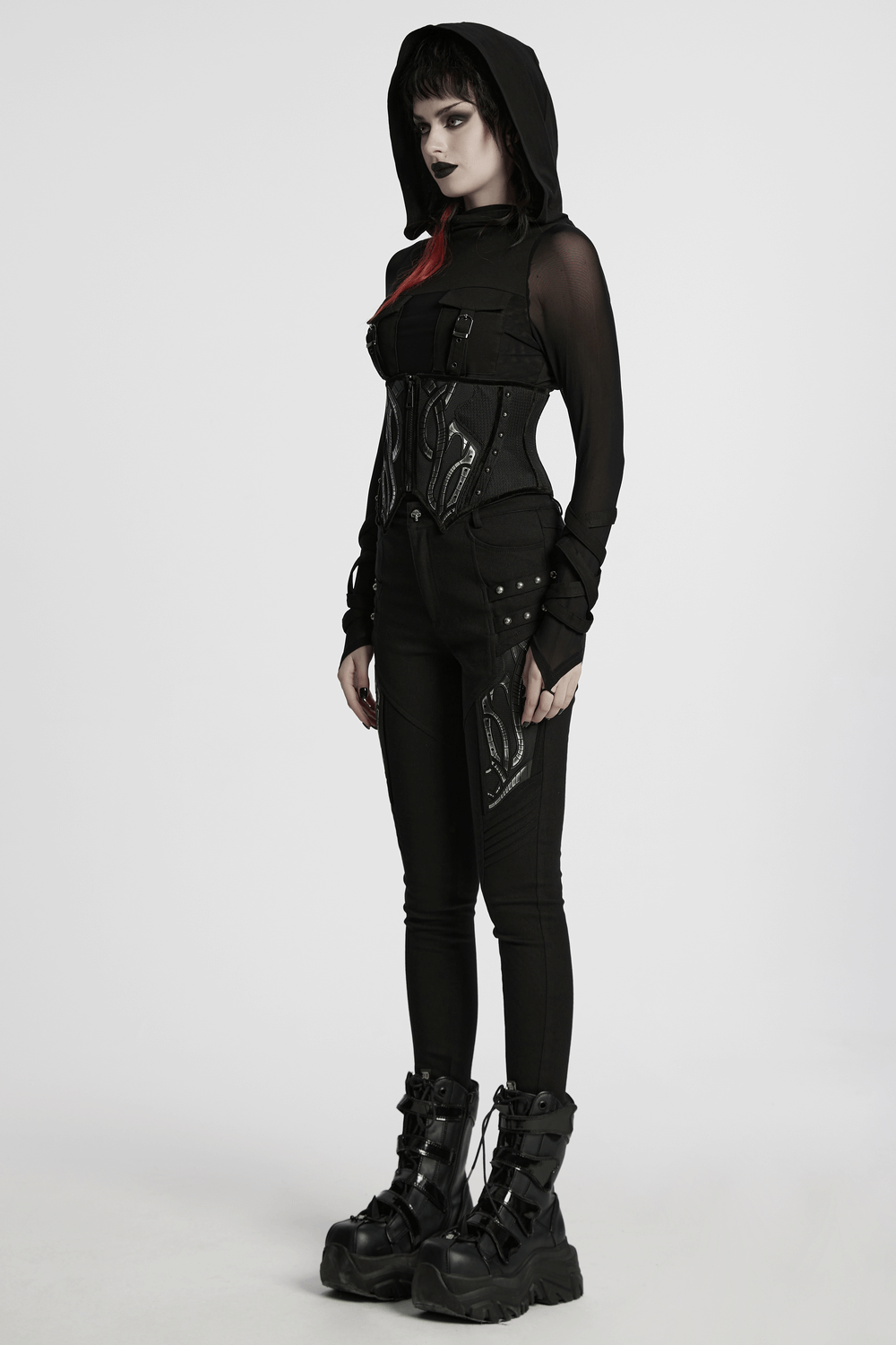 Cyberpunk Corset Belt with Studs and Rubber Panels