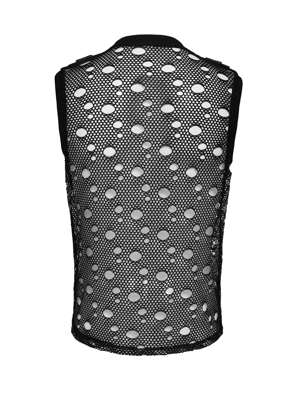 Cyberpunk Distressed Fishnet Top with Buckle Shoulder Straps