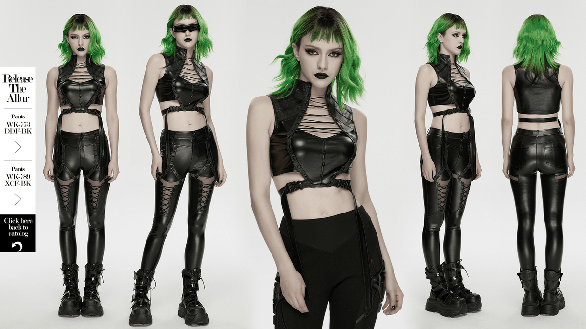 Cyberpunk Faux Leather Lace Up Harness Crop Top