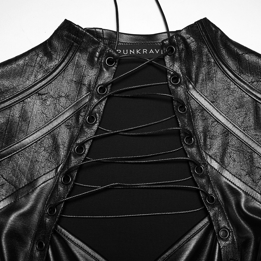 Cyberpunk Faux Leather Lace Up Harness Crop Top
