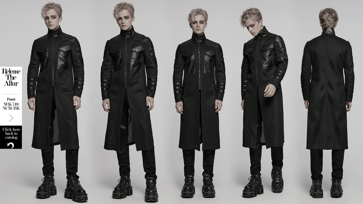 Cyberpunk Mesh and Twill Woven Coat with Decorative Straps