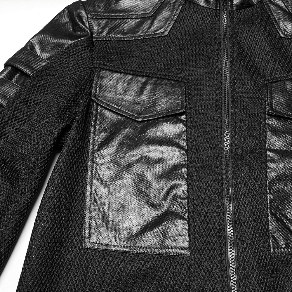 Cyberpunk Mesh and Twill Woven Coat with Decorative Straps