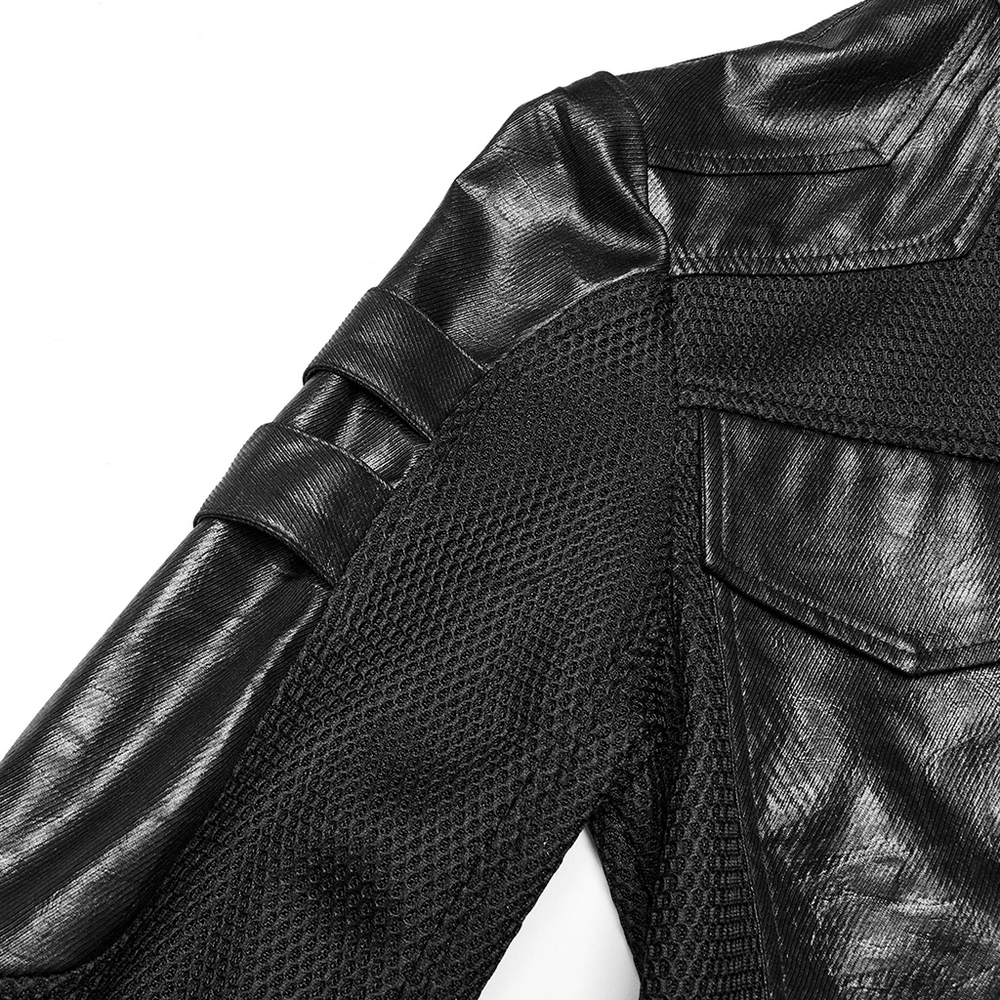 Cyberpunk Mesh and Twill Woven Coat with Decorative Straps