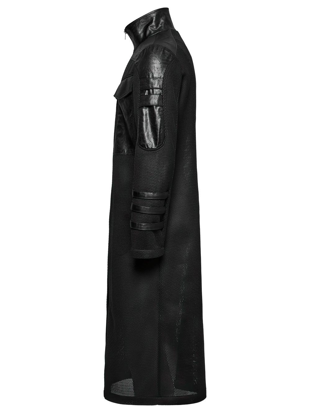 Cyberpunk Mesh and Twill Woven Coat with Decorative Straps
