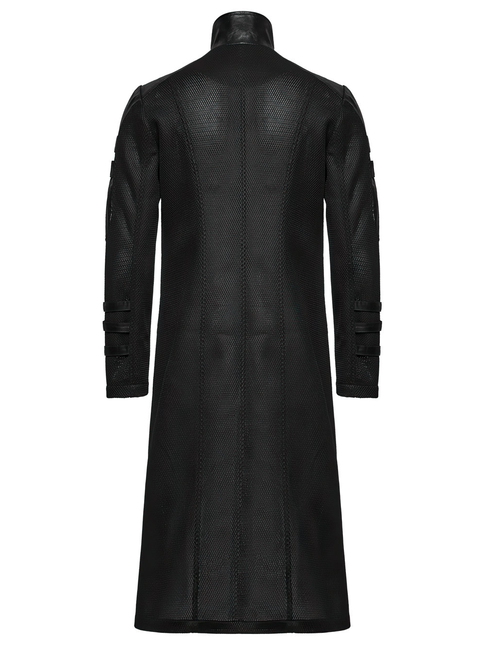 Cyberpunk Mesh and Twill Woven Coat with Decorative Straps