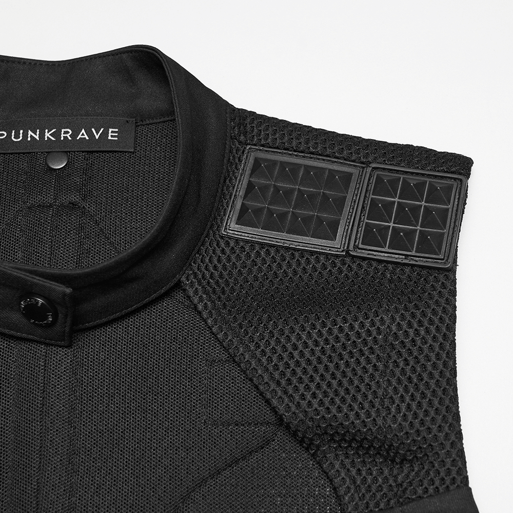 Cyberpunk Mesh Halter Top with Studs and Zipper