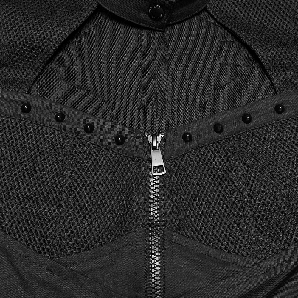 Cyberpunk Mesh Halter Top with Studs and Zipper