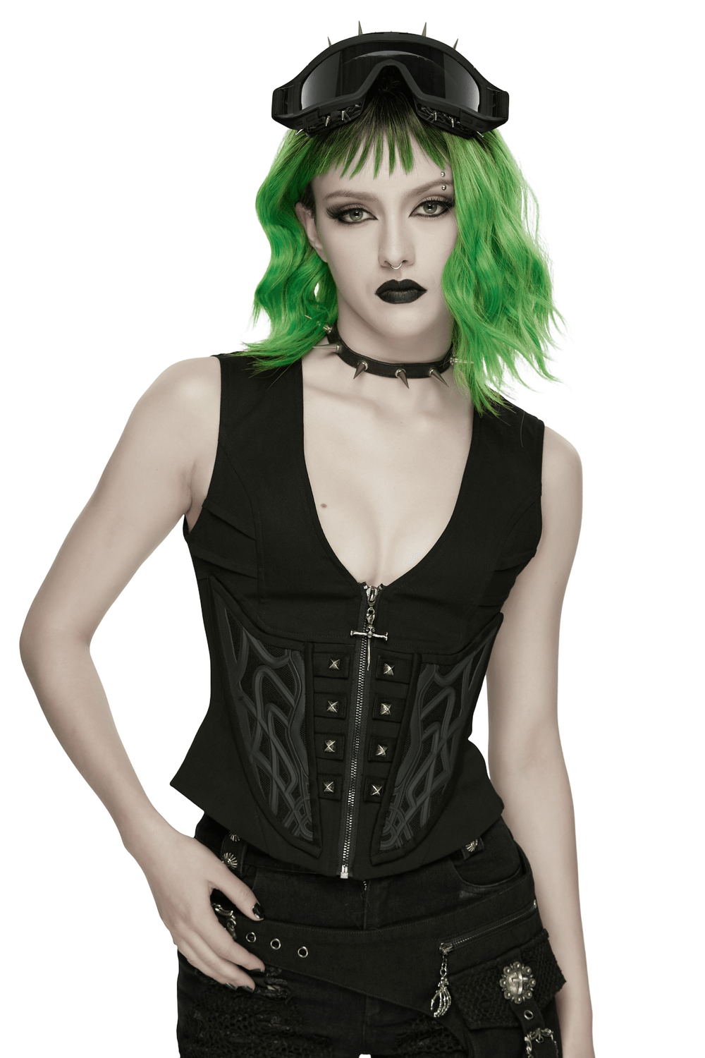Cyberpunk Punk Gothic Vest with Zipper and Metal