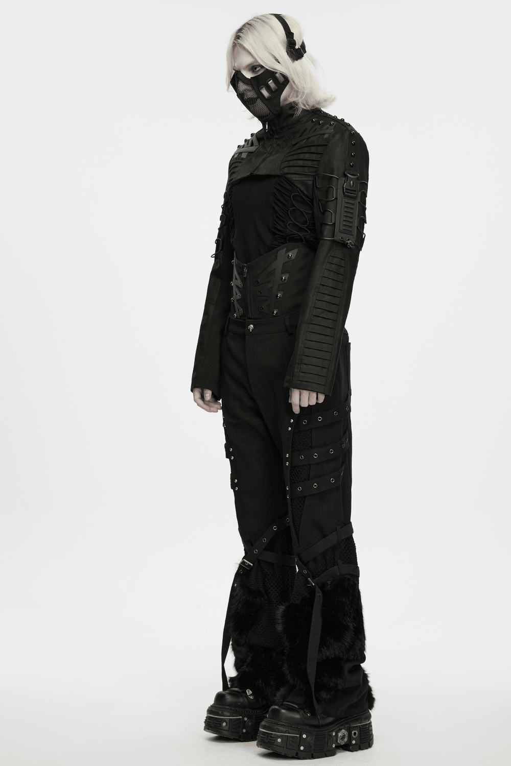 Cyberpunk Rivet Mesh Half Face Mask for Bold Look