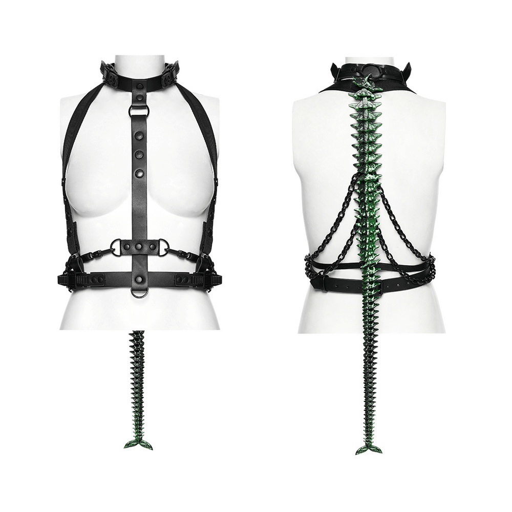 Cyberpunk Spine Tail Harness with Chains and Buckles
