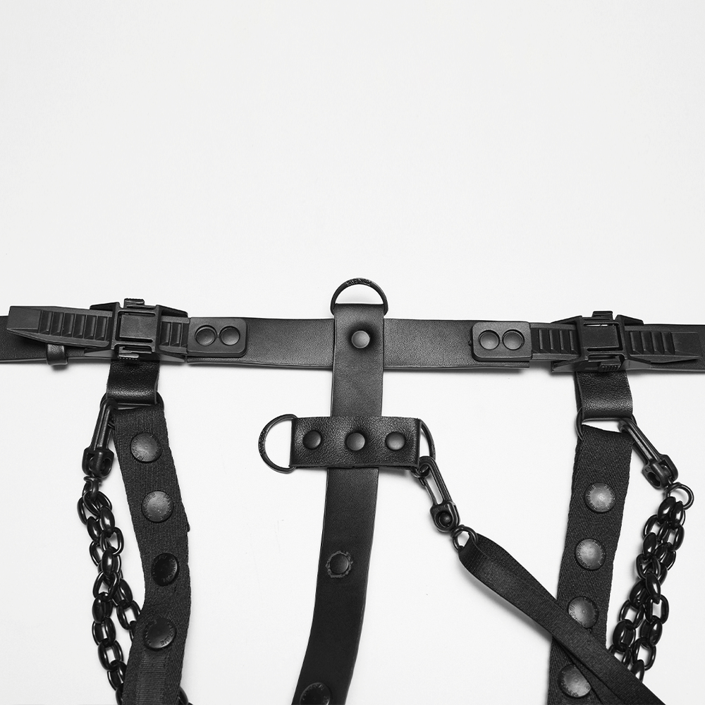 Cyberpunk Spine Tail Harness with Chains and Buckles