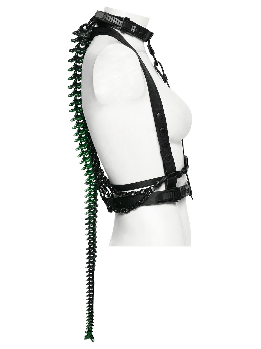 Cyberpunk Spine Tail Harness with Chains and Buckles