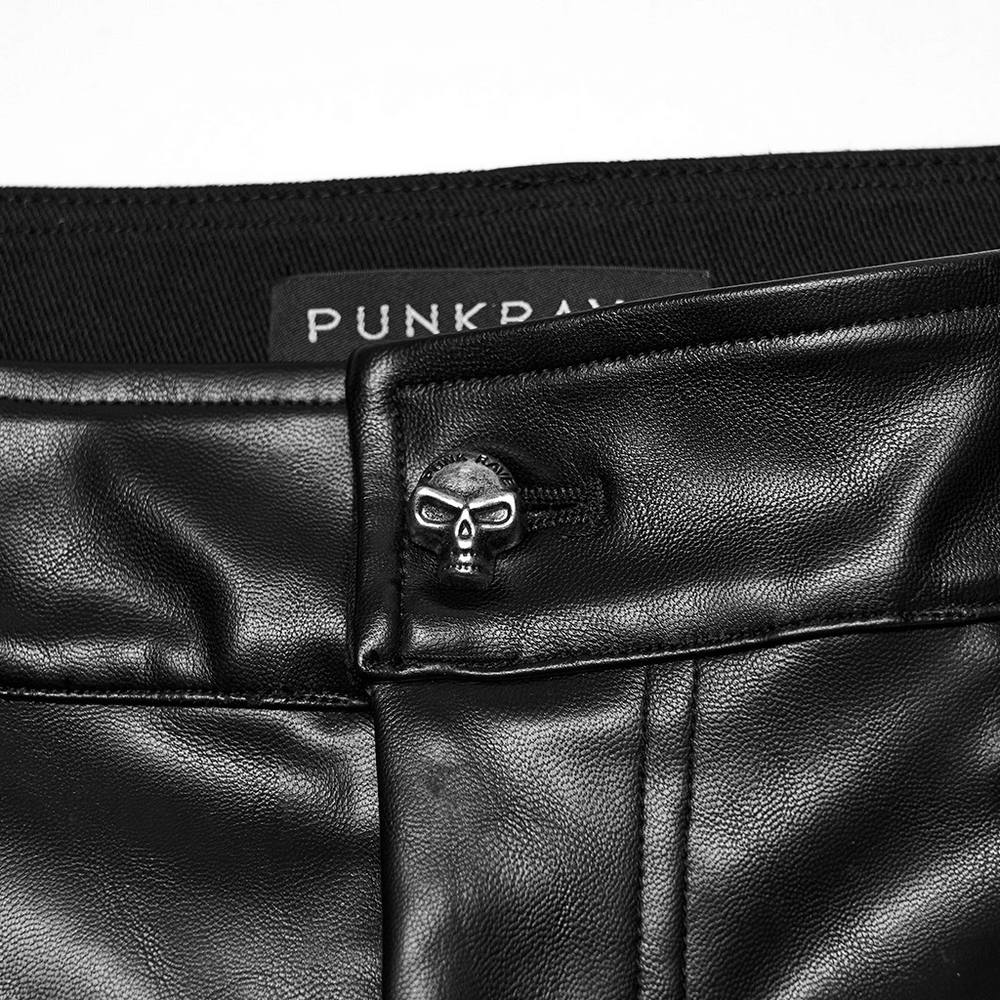 Cyberpunk Straight Black Faux Leather Pants with Zippers