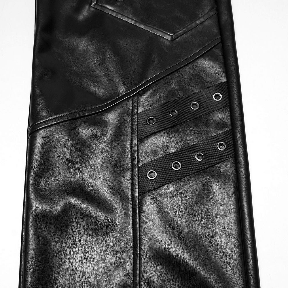 Cyberpunk Straight Black Faux Leather Pants with Zippers